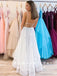 A-Line V-Neck Sleeveless White Long Prom Dresses With Beading,RBPD0081
