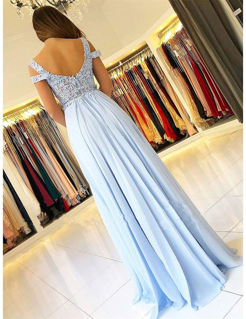 Off-Shoulder High Split Lace Appliques Top Long Prom dresses, BD0530