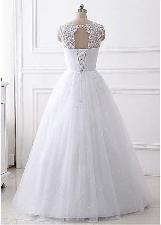 Charming Aline floor length lace top beading wedding dresses with Lace up back, WD0339