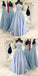 New Arrival A-line Spaghetti Straps Backless Light Blue Prom Dresses, PD0567