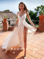 Simple A-Line V-Neck Spaghetti Straps Chiffon Long Prom Dresses,RBPD0082