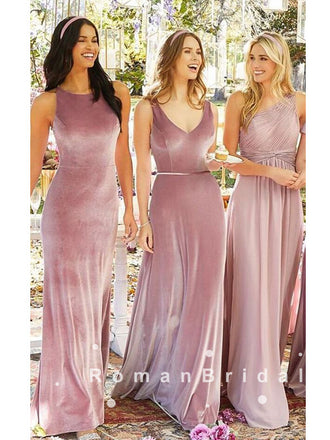 Mermaid V-Neck Sleeveless Velvet Cheap Bridesmaid Dresses With Belt,RBWG0008