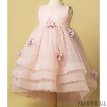 Light Pink Tulle Handmade Flower Little Girl Dresses, Cheap Flower Girl Dresses, FG071