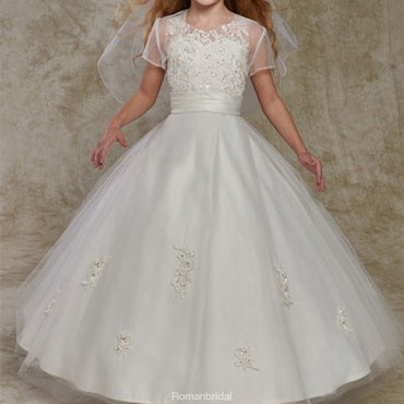 White applique Sleeveless Tutu Elegant princess dress, flower girl dresses, FG0119