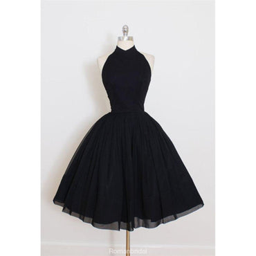 Newest Halter Black Backless Sleeveless Short Prom Dresses, Tutu Homecoming Dresses, HD0371