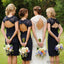 Charming  Lace Navy Blue Open Back Knee-Length Short Mini  Cheap Bridesmaid Dresses, WG095