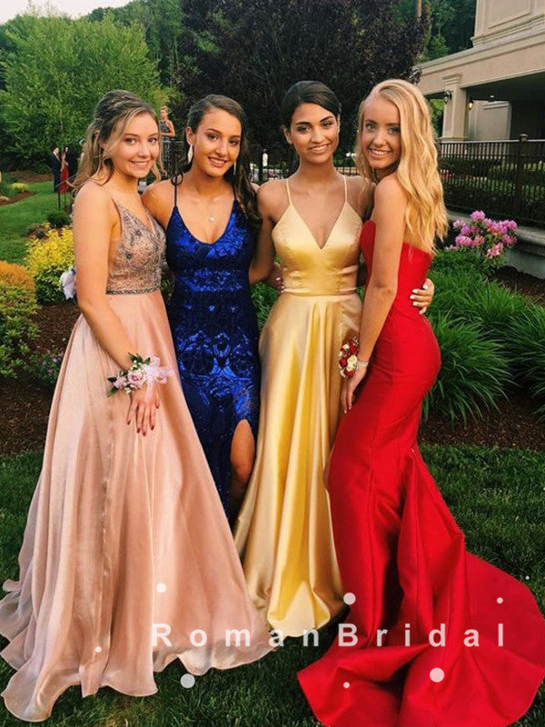Elegant A-Line V-Neck Spaghetti Straps Cheap Long Prom Dresses,RBPD000 RomanBridal Elegant A-Line V-Neck Spaghetti Straps Cheap Long Prom Dresses,RBPD000 RomanBridal