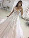 A-line Off-shoulder V-neck Lace Appliques Wedding Dresses With Train, WD0414