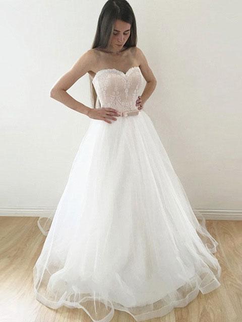A-line Sleeveless Sweetheart Lace Appliques Organza Wedding Dresses, WD0416