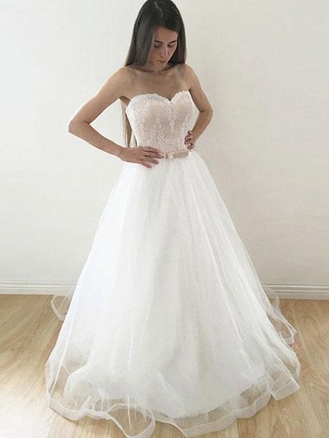 simple organza wedding dress A-line Open Back Organza And Tulle Princess Wedding Dresses With Bow