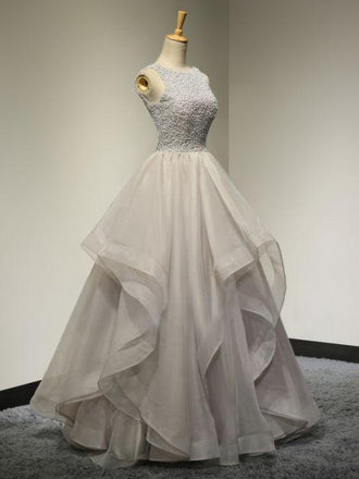 New Arrival A-line Floor-length scoop beading organza evening gowns, long prom dresses, PD0513