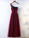 Popular A-line one shoulder tulle modest burgundy Evening dress long Prom dresses, PD0510