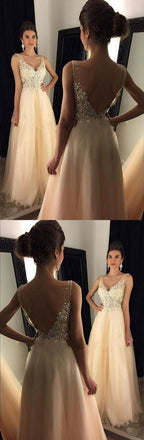 New Arrival  Sleeveless Long tulle Beading Appliques Prom Dresses , PD0544