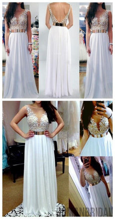 White V- Back Long Cheap  Charming  Party Evening Prom Dresses Online,PD0108