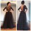 Black Lace  Long Sleeves Tulle  Backless Party Long  Fashion Prom Dresses, Evening Dress, PD0015