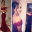 Burgundy Off Shoulder Best Sales Inexpensive Evening Long Wedding Party Prom Dresses  , PD0165