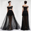 Black Two Pieces Off Shoulder Tulle  Lace Party Cocktail Evening Long Prom Dresses Online,PD0171