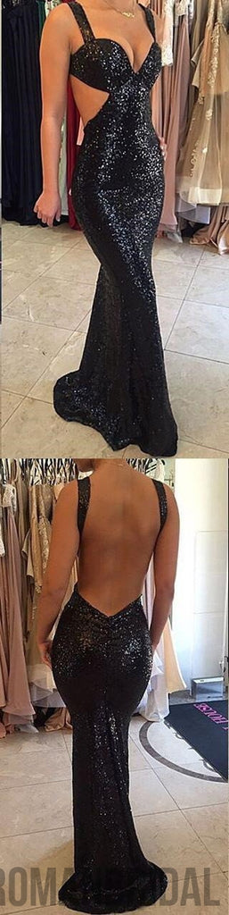Black Sequined Sparkle Sexy Backless Party Cocktail Evening Long Prom Dresses Online,PD0200