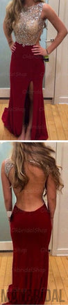 Burgundy Long Backless Sexy Side Slit Hot Sales Elegant Formal Fashion Prom Dresses,PD0029