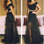 Black Off Shoulder Tulle Long Two Pieces Party Evening Prom Dresses Online,PD0081