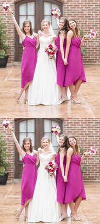 Modern V-neck Tea-length Simple Cheap Bridesmaid Dresses, BD0579