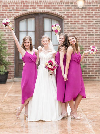 Modern V-neck Tea-length Simple Cheap Bridesmaid Dresses, BD0579