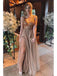 Backless Long A-Line Brown Beaded Sweetheart Tulle Prom Dresses, OL627
