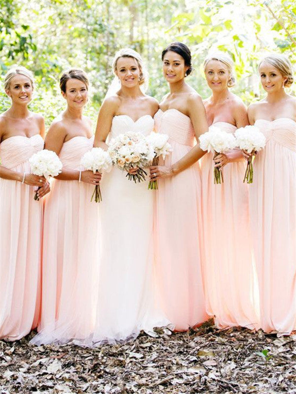 Sweetheart A-line Strapless Chiffon Bridesmaid Dresses With Pleats, BD0583