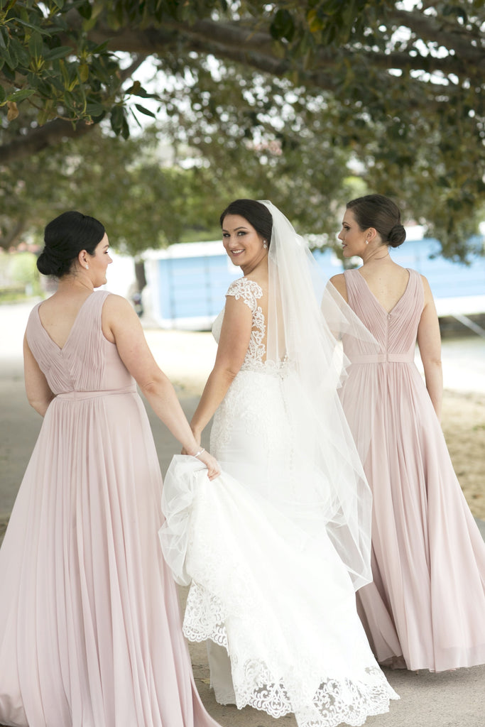 A-line Floor-length Long Chiffon Bridesmaid Dresses With Pleats, BD0552