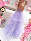 Gorgeous V-Neck Beaded Purple Lace Floral Long Prom Dresses, OL625