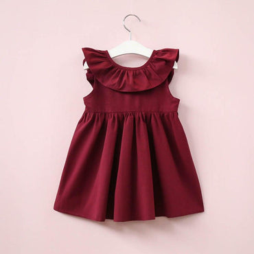 Simple Burgundy V-back Sleeveless Flower Girl Dresses With Bow, FG0131