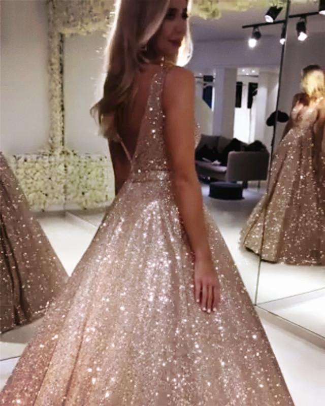 Stunning V-neck Ball Gown. Luxurious Backless Prom Dresses, PD0671