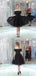 Off-shoulder Short Sleeves Black Tulle Appliques Homecoming Dresses, HD0502