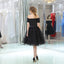 Off-shoulder Short Sleeves Black Tulle Appliques Homecoming Dresses, HD0502