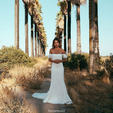 Newest  Elegant Sexy Off Shoulder Lace Simple Cheap Wedding Dress with train, WD0351