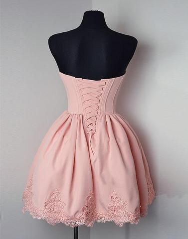 Elegant Cute Sweetheart Pink Appliques Party Dresses, Short Homecoming Dresses, HD0366