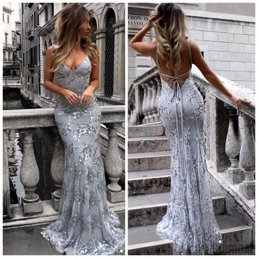New Arrival Charming Floor-length Sequins Sexy V-neck Backless Spaghetti Strap Sleeveless Prom Dress, PD0419