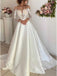 Long Sleeves V-neck Ivory Lace Satin A-line Long Wedding Dress, WD0462