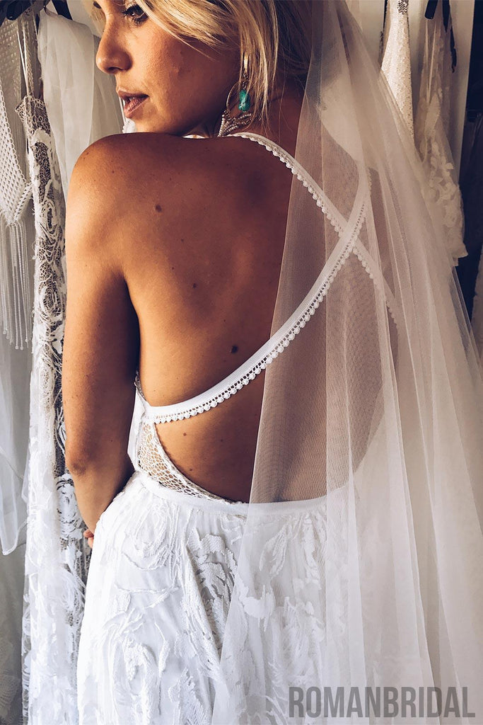 Charming Lace Long A-line Fashion Spaghetti Straps Wedding Dress, New Unique Design Bridals Dresses,  PD0309