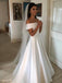 Simple Off-shoulder Ivory Long Stain Wedding Dresses, WD0445