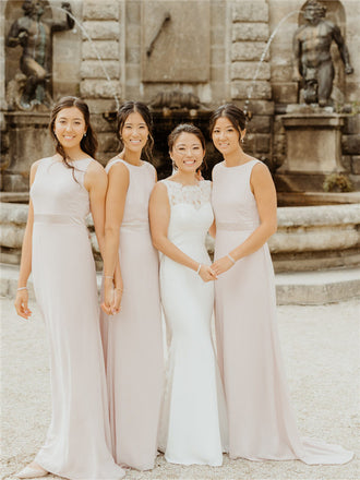 Popular Sheath Simple Elegant V-back Long Bridesmaid Dresses, BD0611