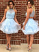 High Neck Beading Sleeveless Blue Short Homecoming Dress With Ruffles, HD0416