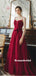 A-line Spaghetti Straps Strapless Long Burgundy Tulle Prom Dresses, PD0801