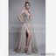 Amazing Hot selling A-line elegant Floor-length Sexy Deep Backless V-neck Beading Sleeveless Split Front long Prom Dress, PD0440