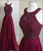 Halter Beading Top Sleeveless Long Chiffon Prom Dress, PD0603