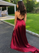 Newest Deep V-neck Burgundy Backless Prom Dress With Split, PD0717