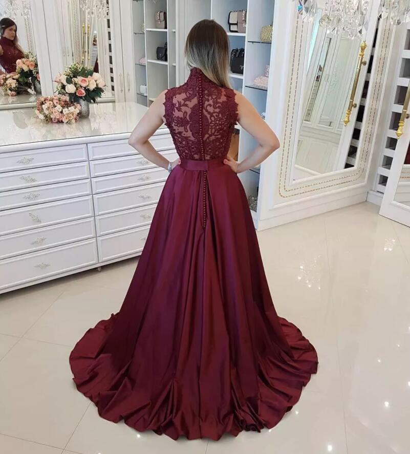 Beaded Top Sleeveless Prom Dress, Charming Red Satin Prom Dress, D769