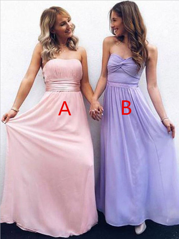 A-line Floor-length Strapless Bridesmaid Dresses With Pleats, BD0550