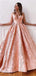 A-line V-neck Lace Appliques Lace-up Back Long Prom Dresses, PD0787