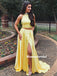 Halter Sleeveless Two-pieces Long Yellow Prom Dresses With Split, PD0818